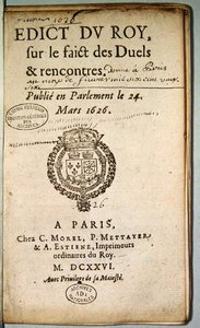 Frontispiz aus Edict du Roy sur le Faict des Duels et Rencontres, März 1626